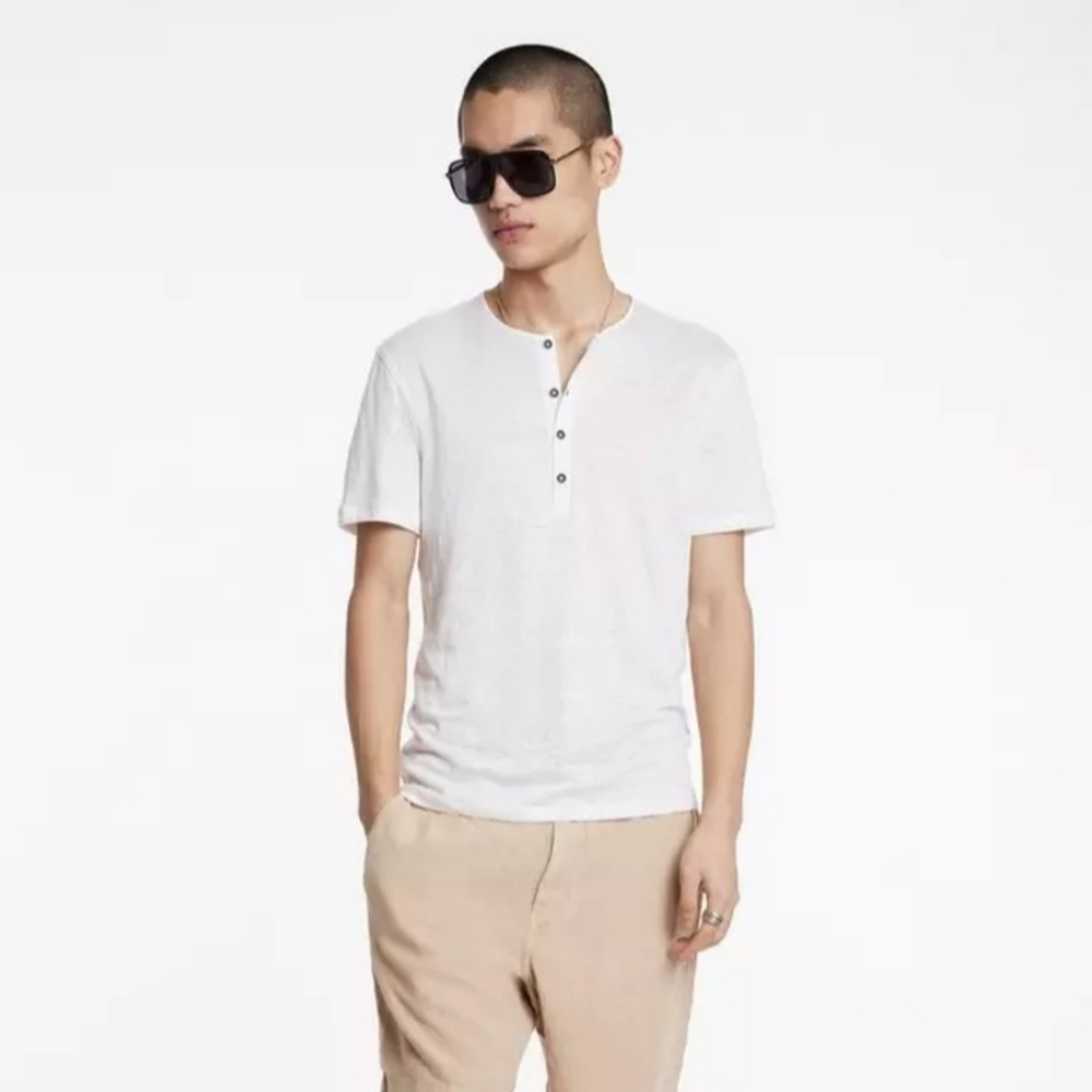 JOHN VARVATOS ◇ Bleeker Henley ◇ 100% Linen, Cream, Short Sleeve ◇ Size XS ◇ NWT - Picture 4 of 11